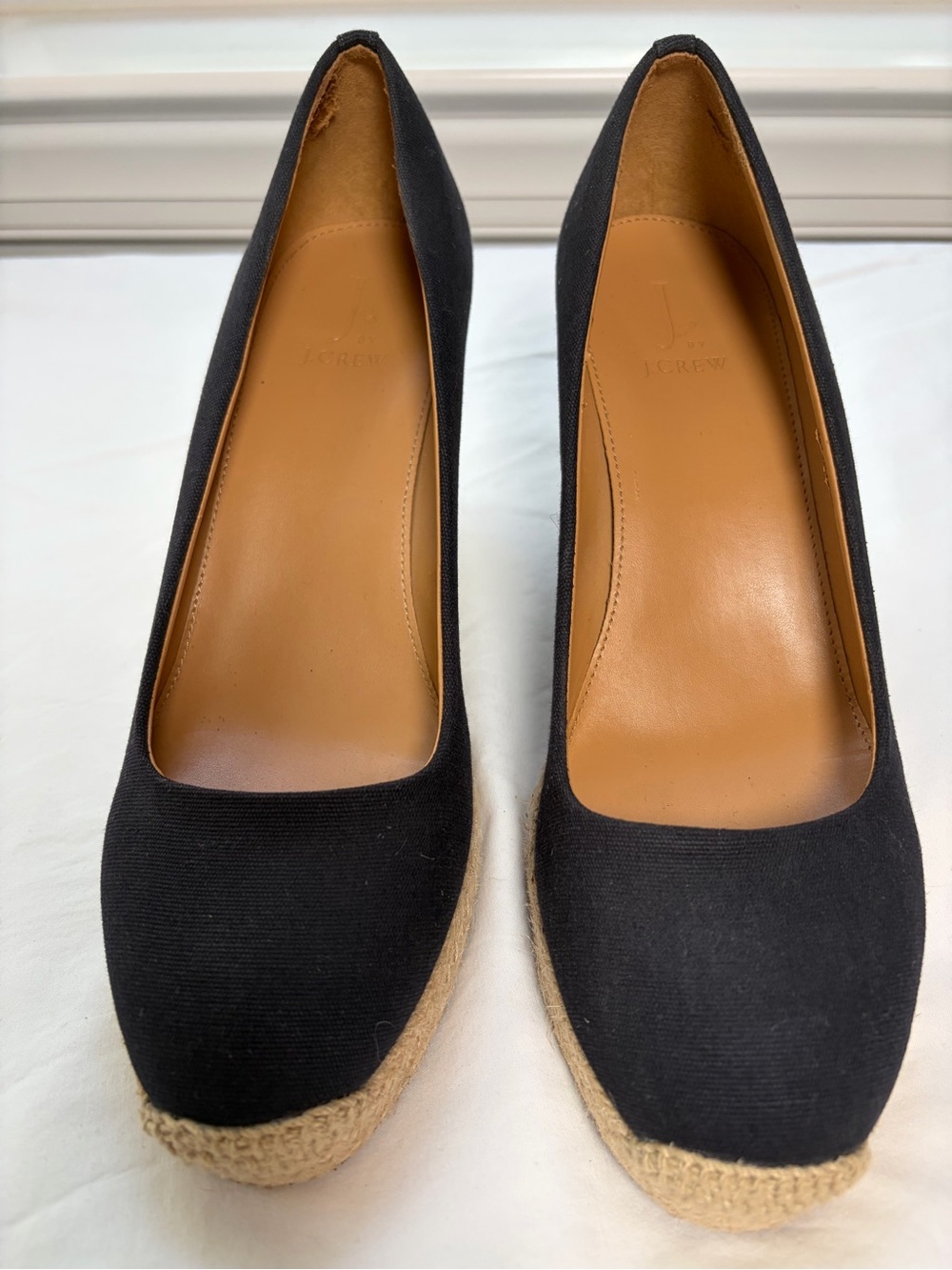 J. Crew Black Canvas Wedge Espadrille Pumps size 9